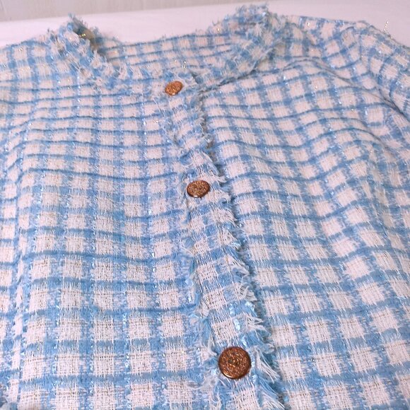 Woman's Jacket Plaid Tweed 4XL blue-white classic elegant plus size - Picture 4 of 6